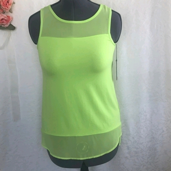 *4/$20* Vince Camuto Neon Green Blouse Sheer/Trim - Picture 1 of 6